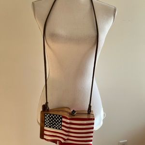 Timmy Woods wooden American flag, numbered Crossbody purse